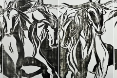 Denise Mingardi (Italia), A horse with no name, dalla canzone degli America, xilografia, 100 x 70 cm (quattro pezzi)