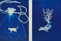 Mary Holland (Stati Uniti), The cats in the bag and the pigeons on parade, cianografia, 40,6 x 50,8 cm