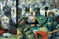 Kristina Pirković (Serbia), The night before arrival of the Barbarians (trittico), pittura, 125 x 394 cm (misura totale)